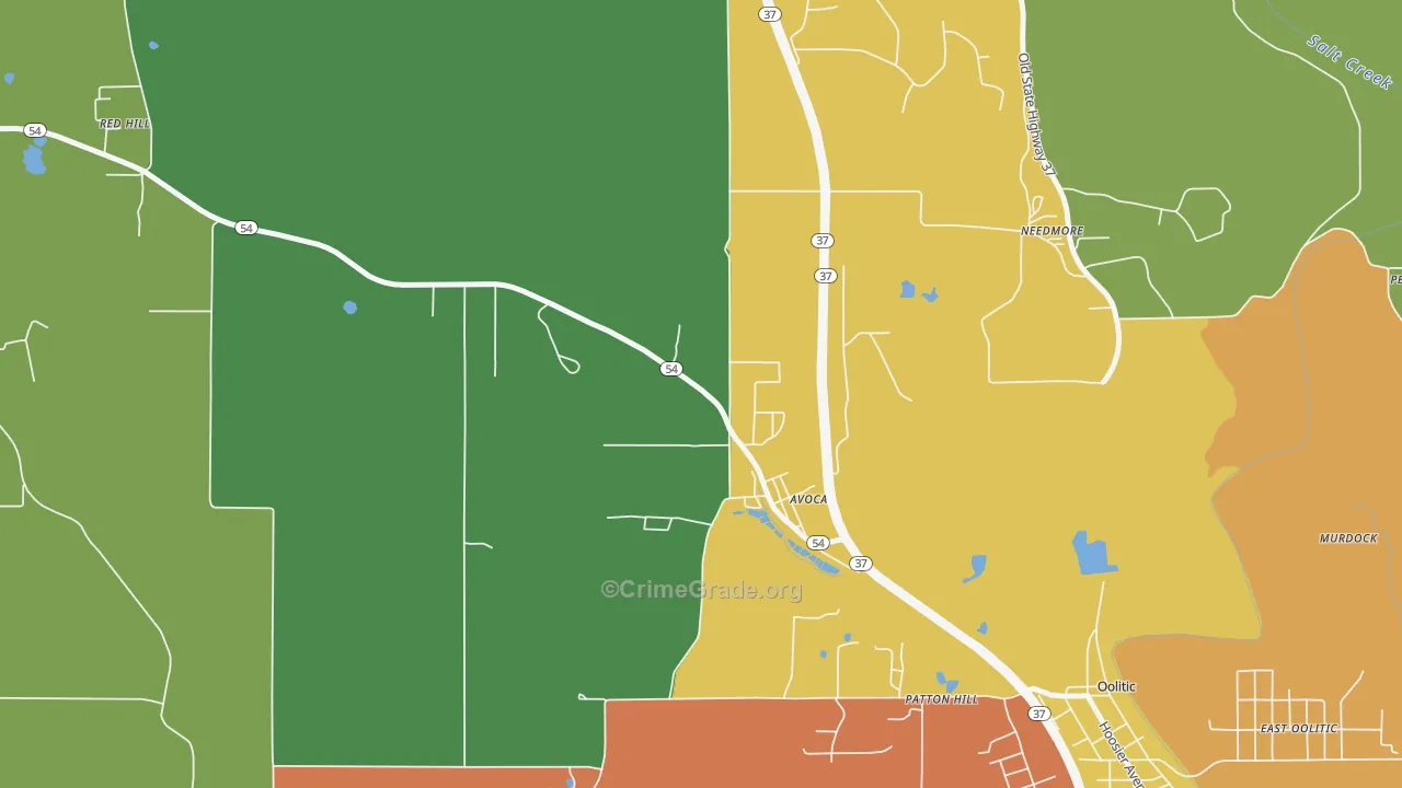 Avoca, IN Map of Murder Rates