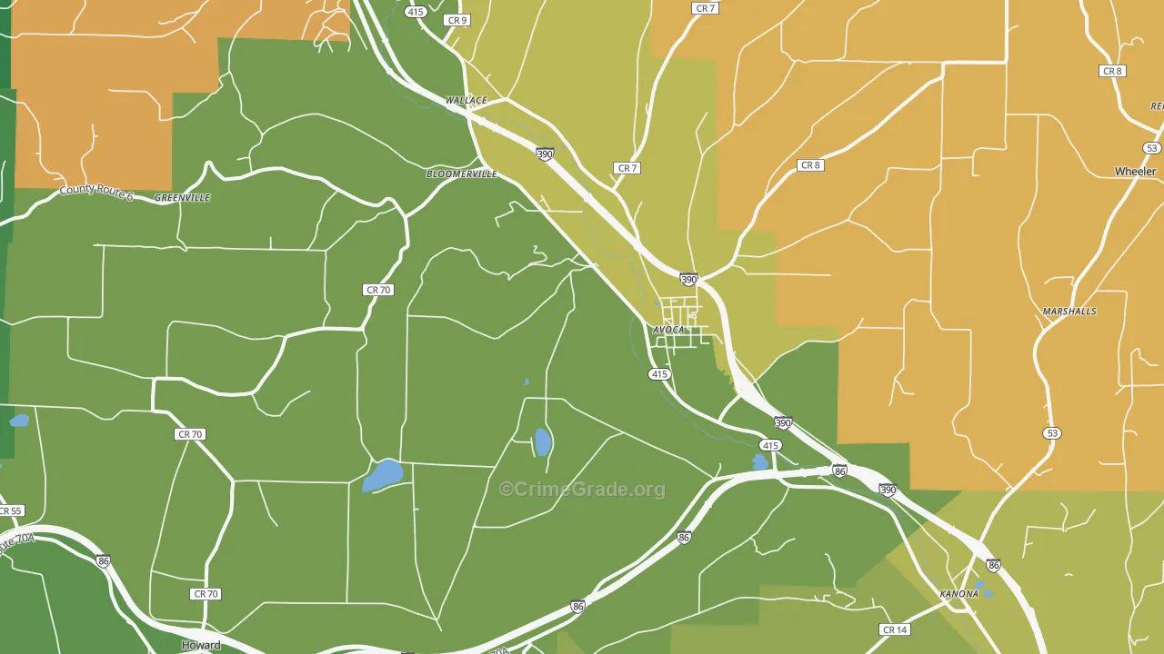 Avoca, NY Map of Murder Rates