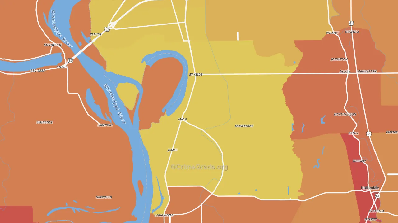 Avon, MS Map of Murder Rates