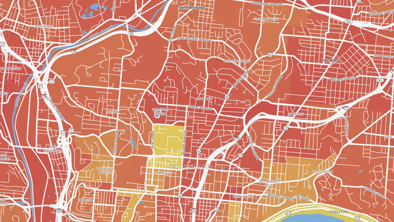 Avondale, Cincinnati, OH Map of Murder Rates