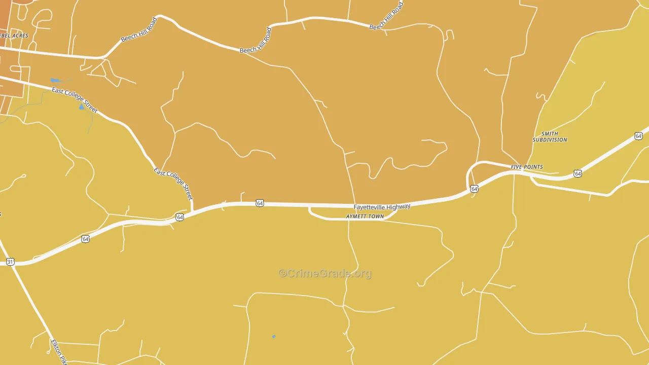 Aymett Town, TN Map of Murder Rates