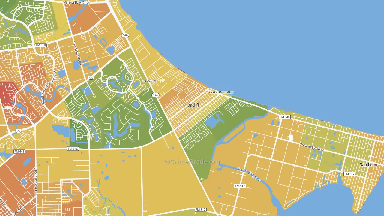 Bacliff, TX Map of Murder Rates