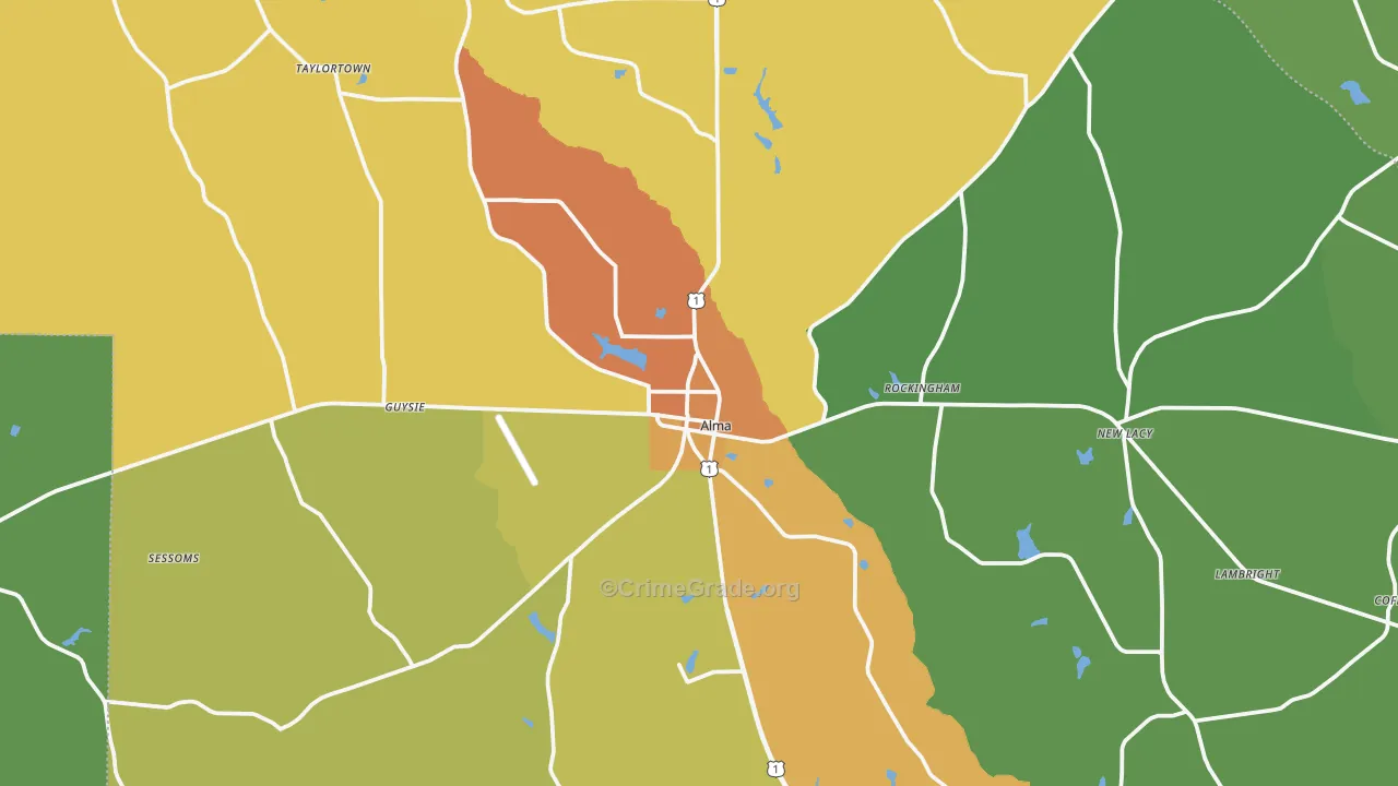 Bacon County, GA Map of Murder Rates