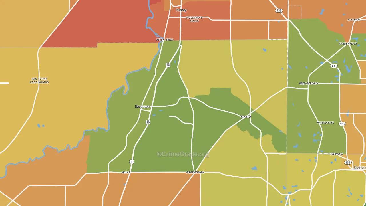 Baconton, GA Map of Murder Rates
