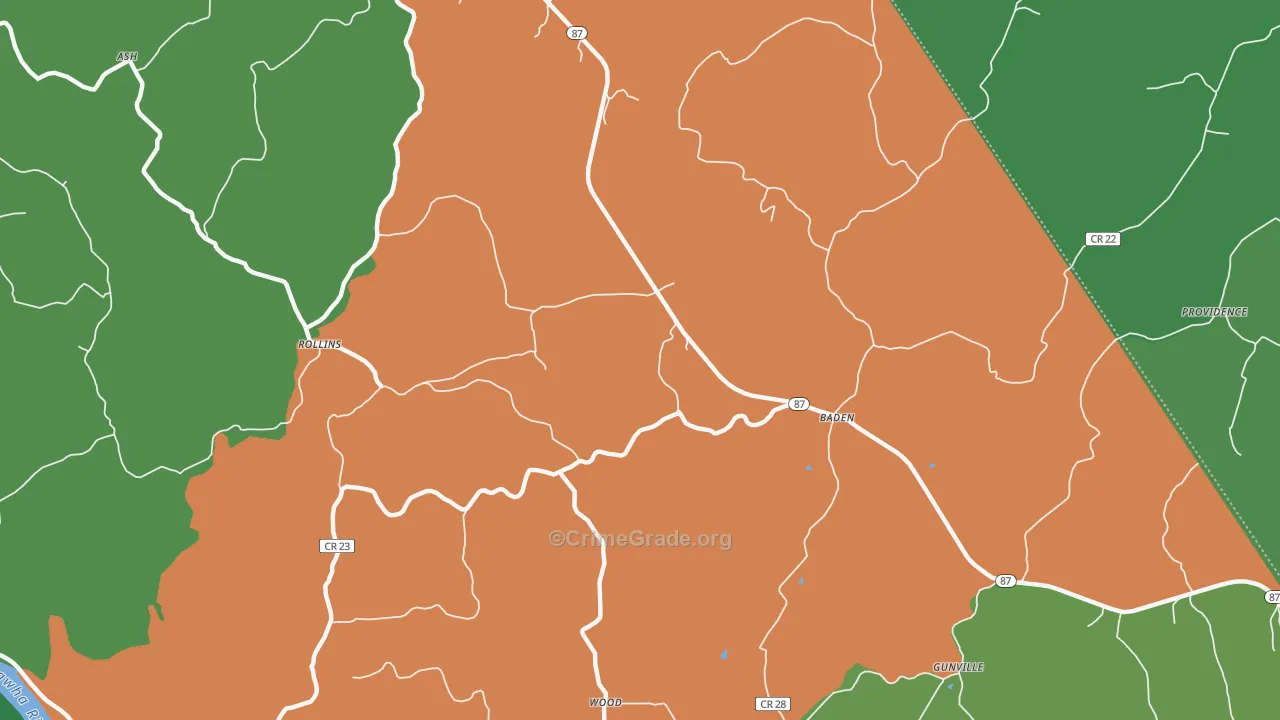 Baden, WV Map of Murder Rates