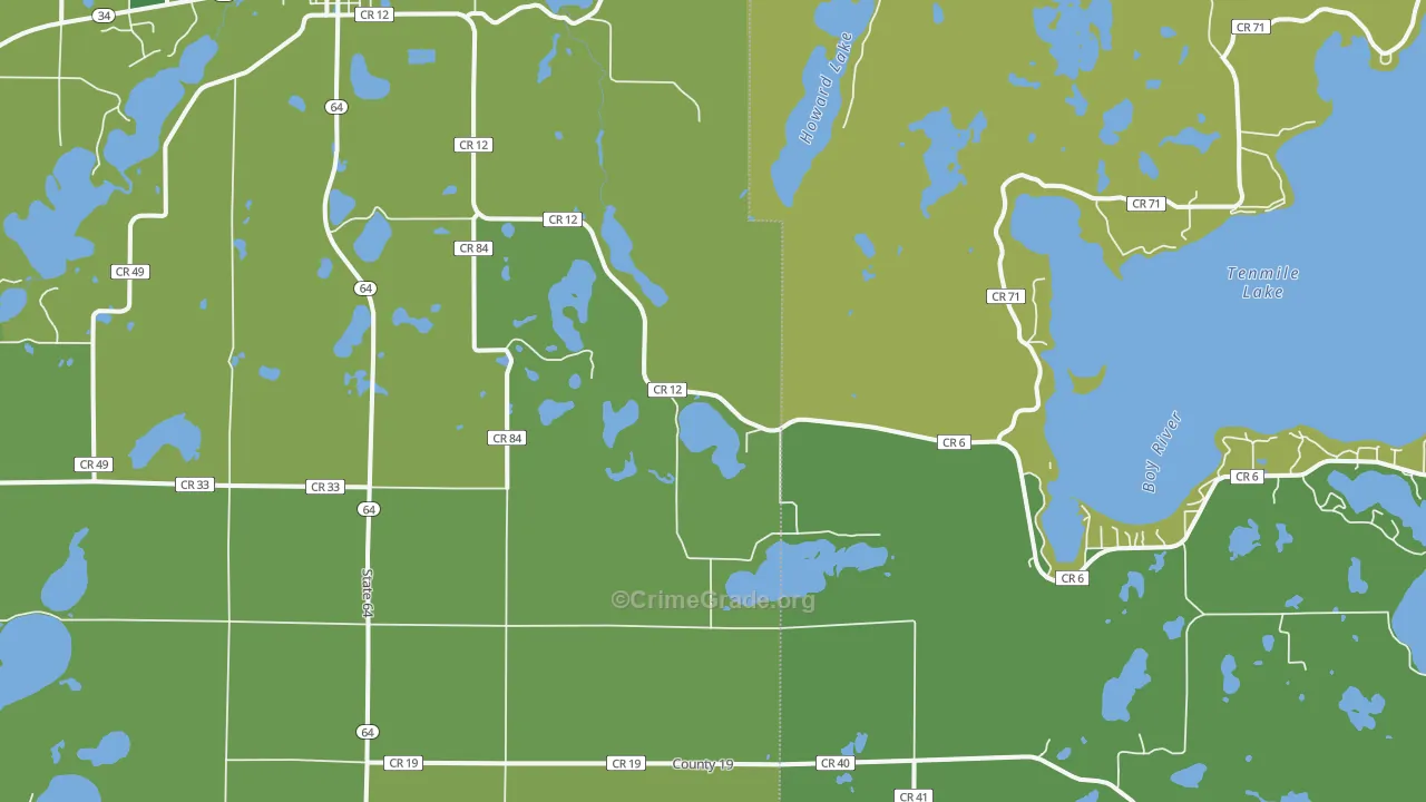 Badoura, MN Map of Murder Rates
