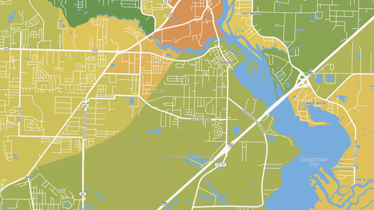 Bagdad, FL Map of Murder Rates