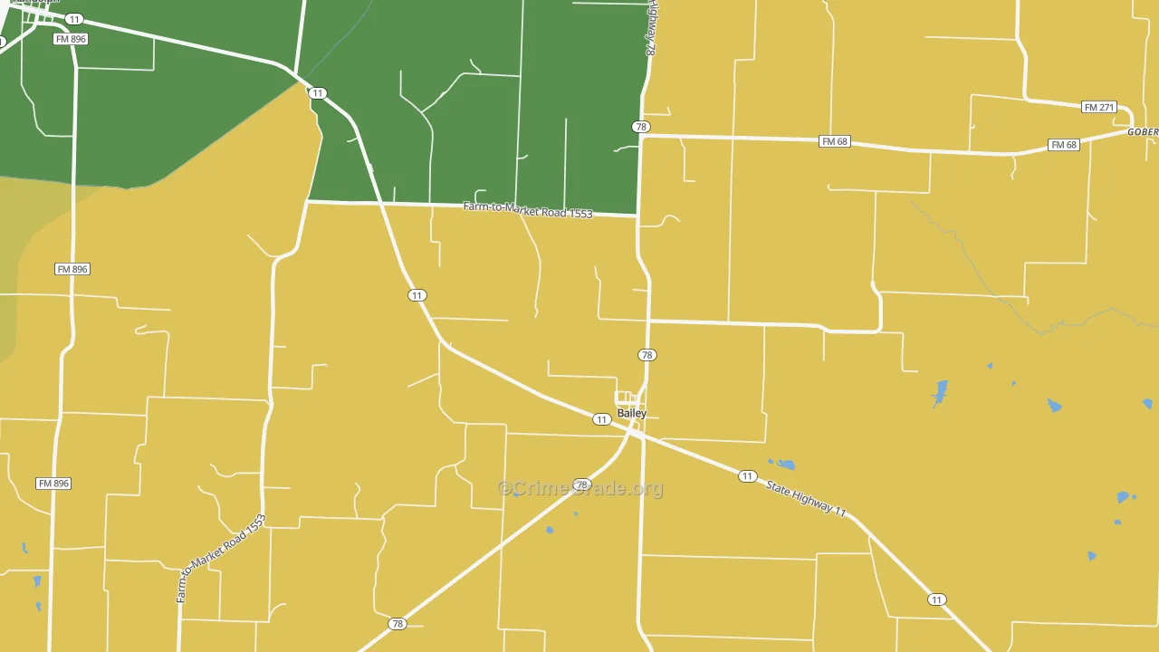 Bailey, TX Map of Murder Rates