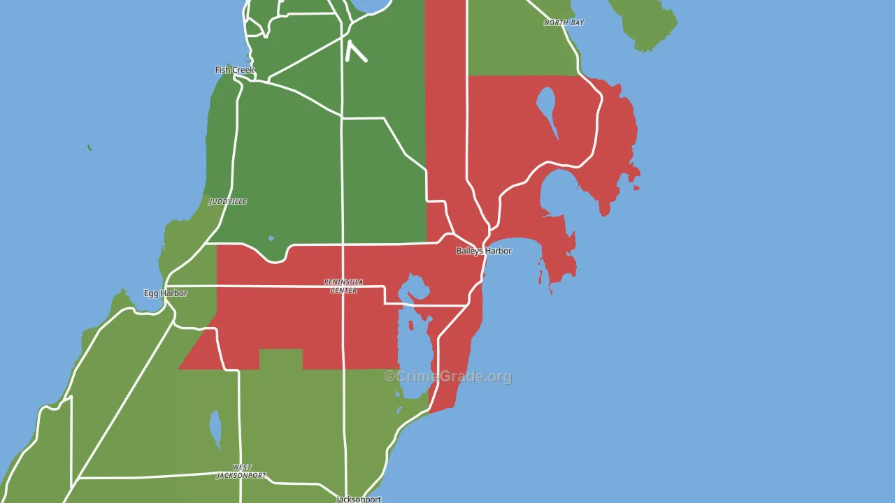 Baileys Harbor, WI Map of Murder Rates