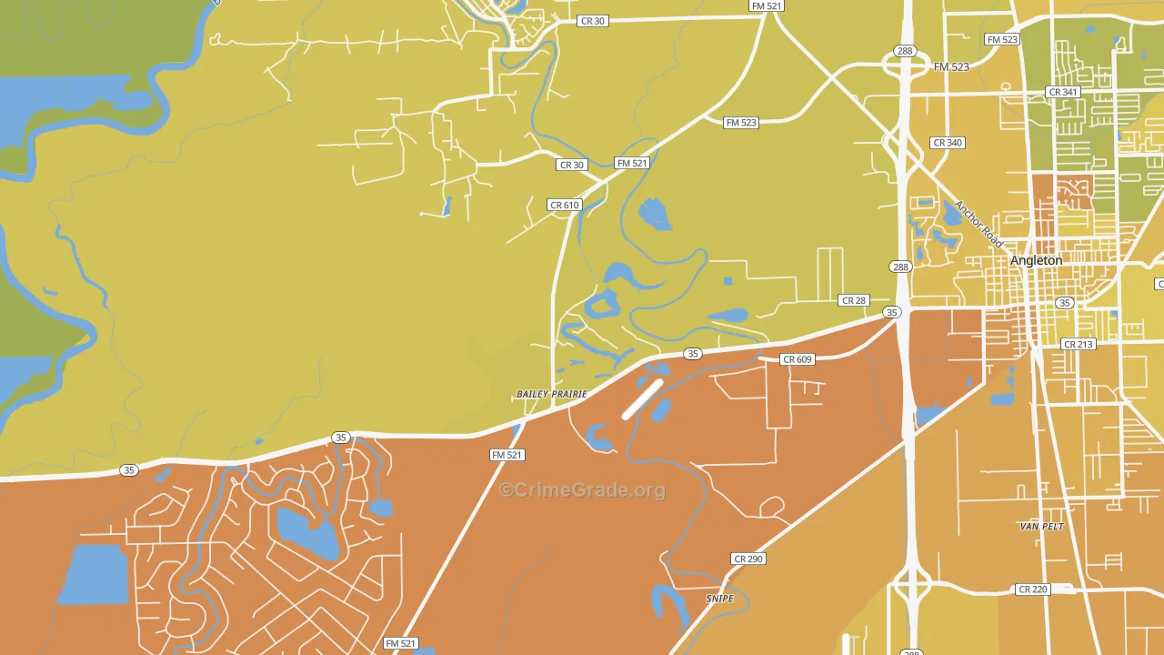 Baileys Prairie, TX Map of Murder Rates