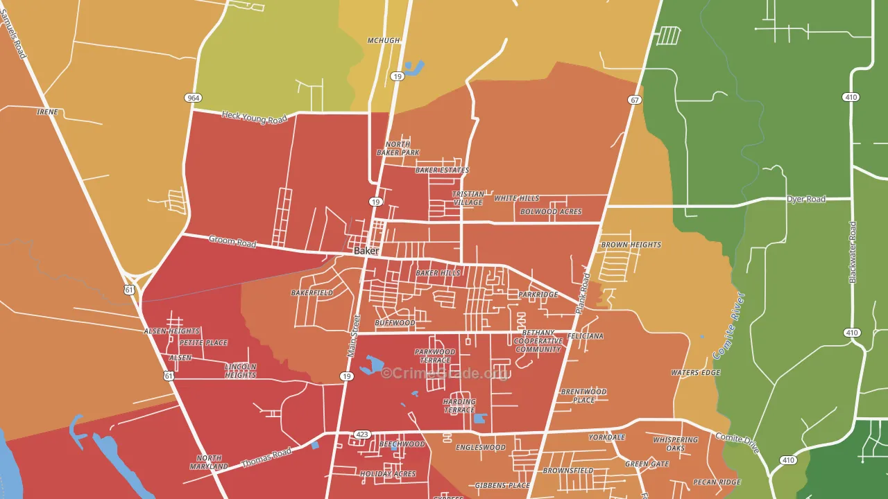 Baker, LA Map of Murder Rates