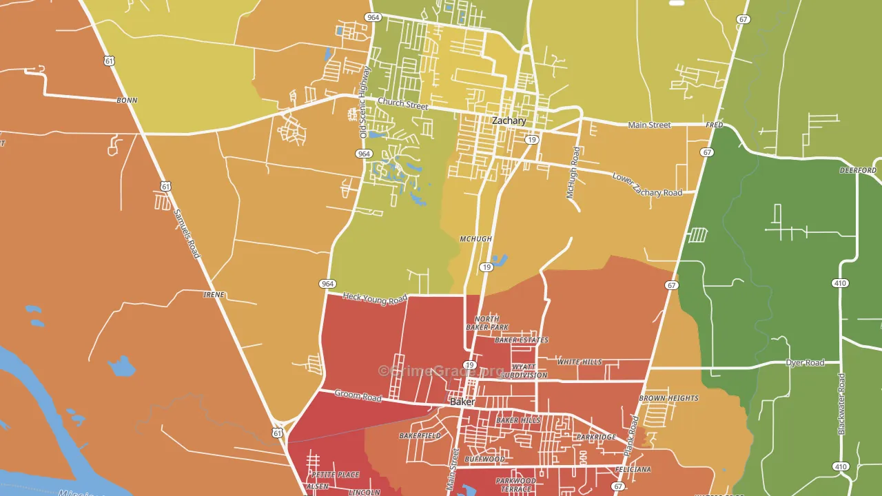 Baker-Zachary Area, Baker, LA Map of Murder Rates