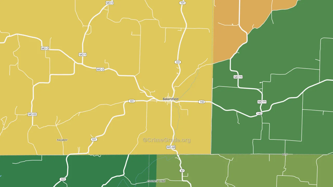 Bakersfield, MO Map of Murder Rates