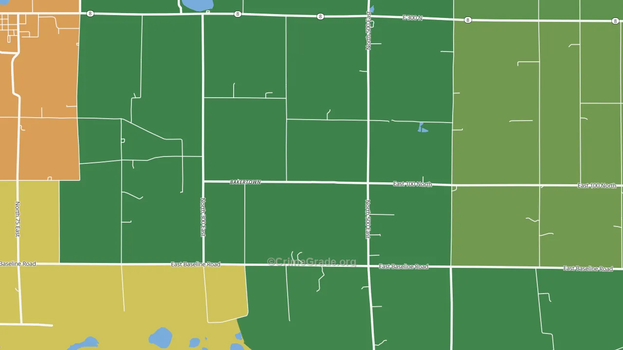 Bakertown, IN Map of Murder Rates