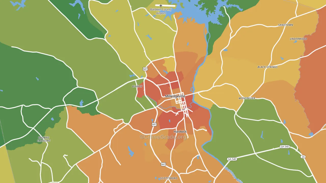 Baldwin County, GA Map of Murder Rates