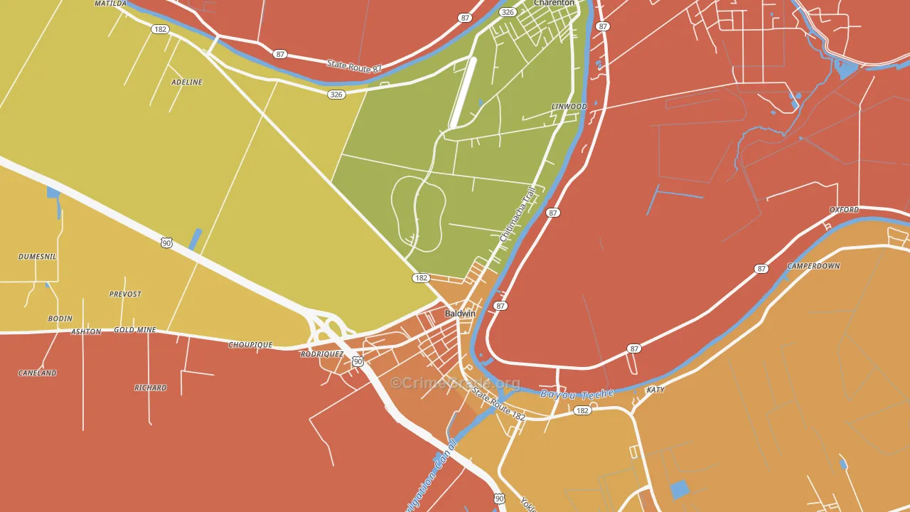 Baldwin, LA Map of Murder Rates