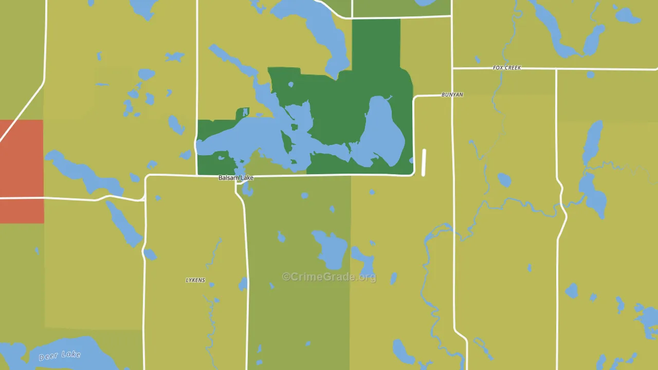 Balsam Lake, WI Map of Murder Rates