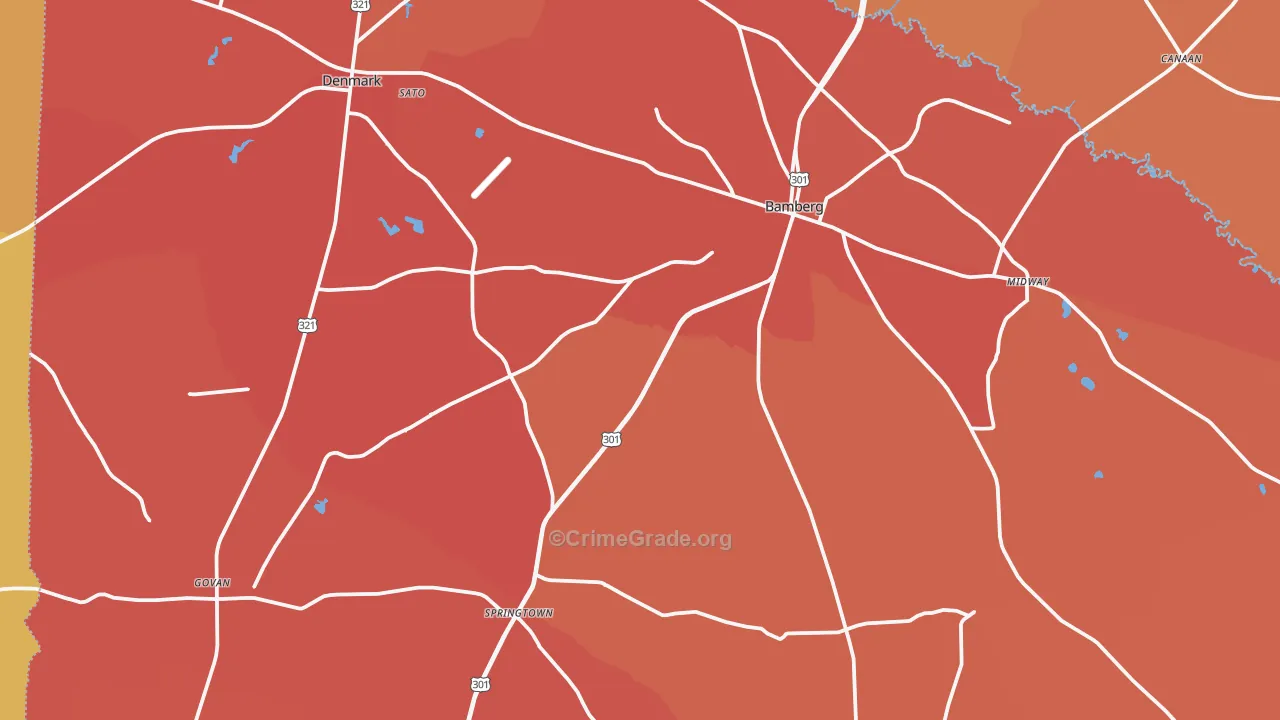 Bamberg County, SC Map of Murder Rates