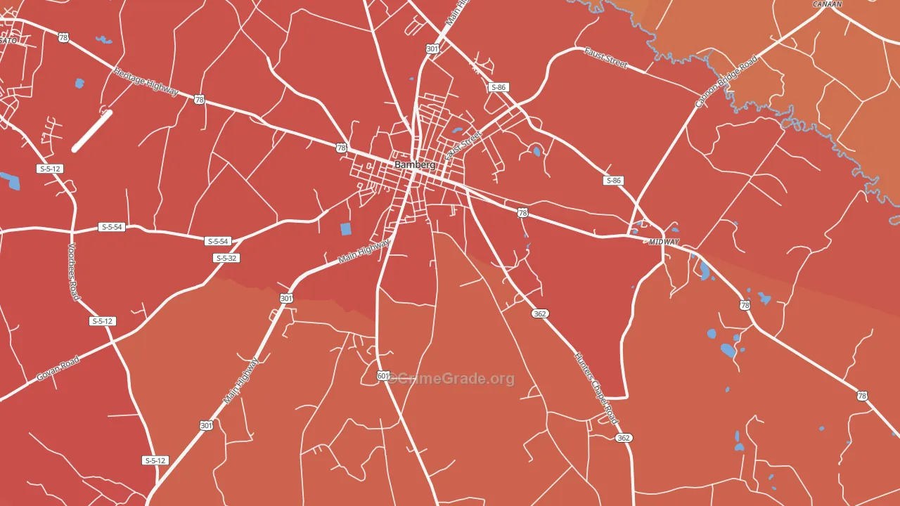 Bamberg, SC Map of Murder Rates