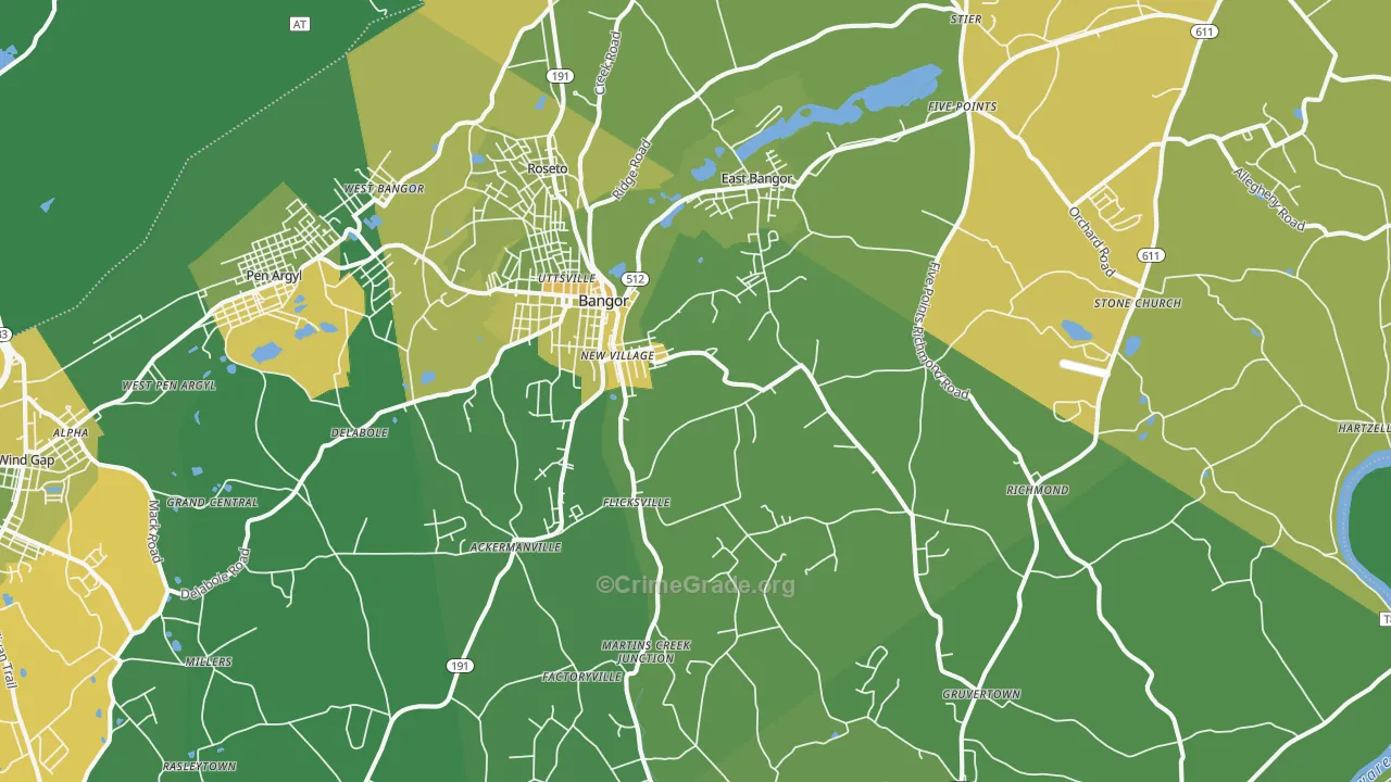 Bangor, PA Map of Murder Rates