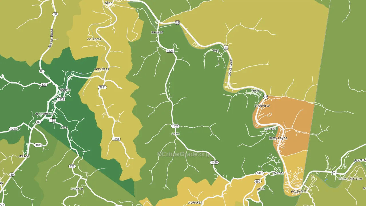 Banner, KY Map of Murder Rates