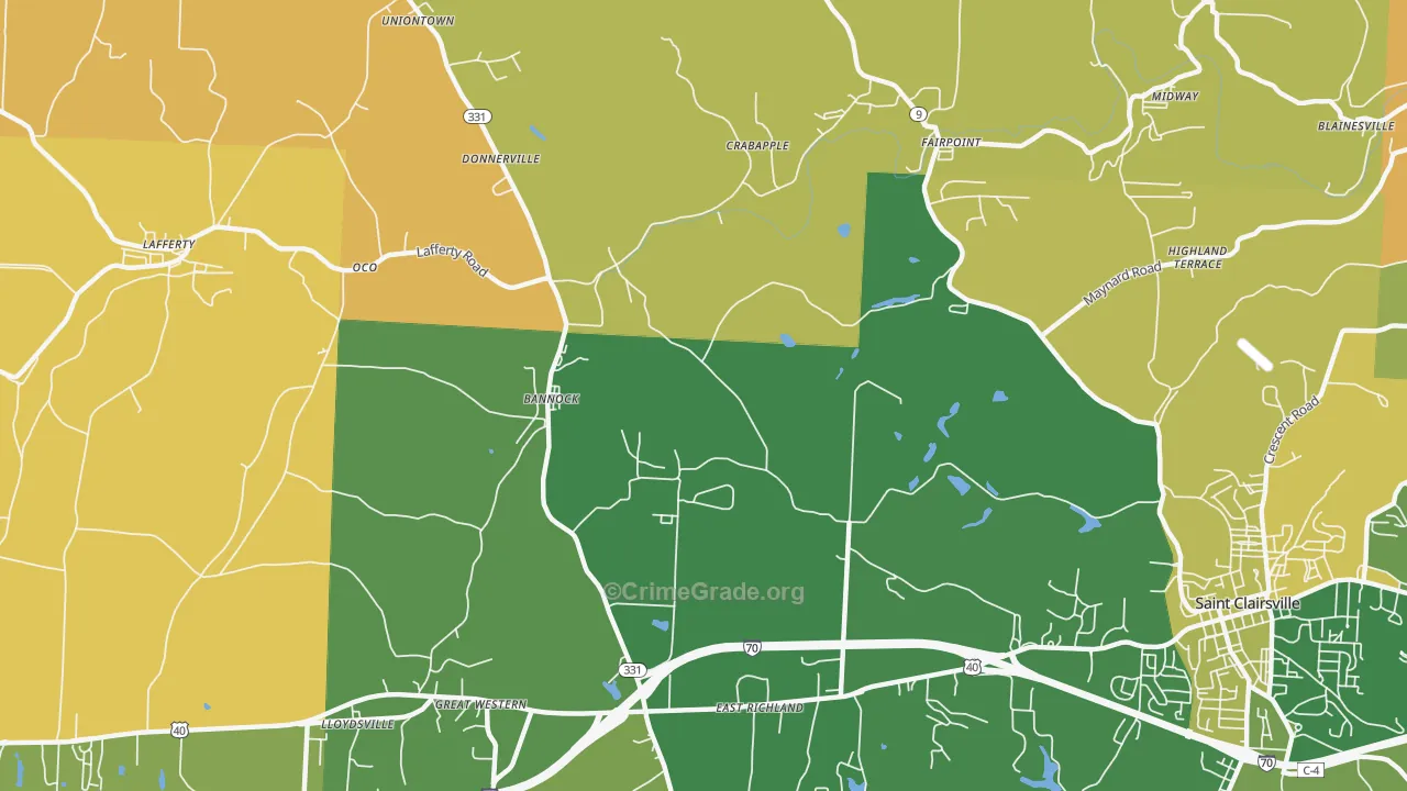 Bannock, OH Map of Murder Rates
