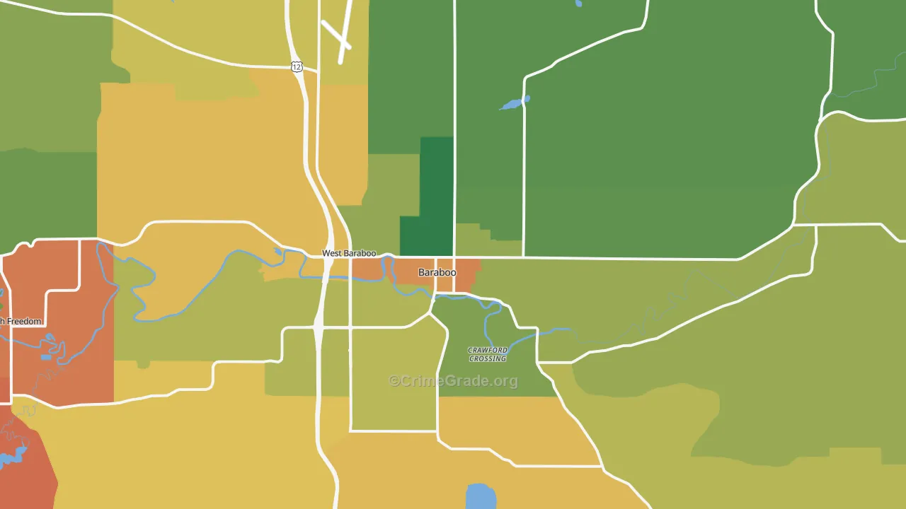 Baraboo, WI Map of Murder Rates