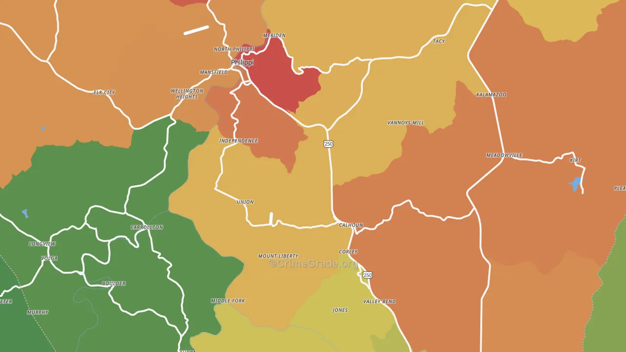 Barbour County, WV Map of Murder Rates