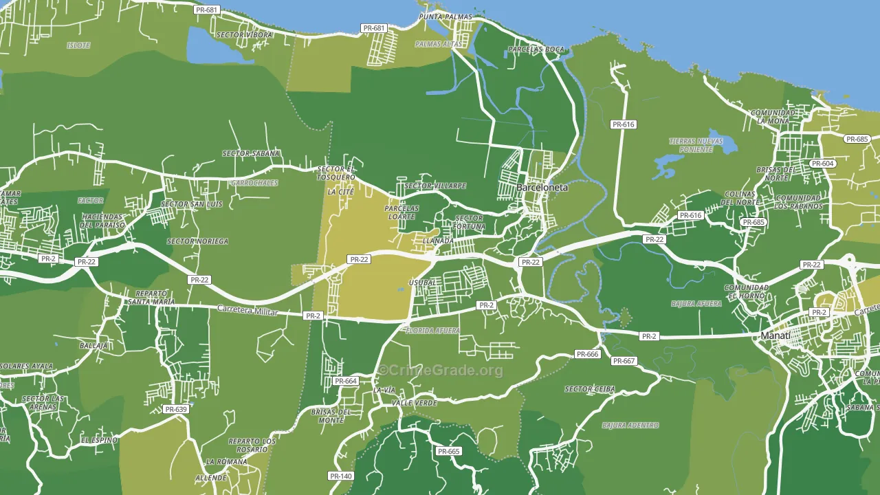 Barceloneta Municipio, PR Map of Murder Rates