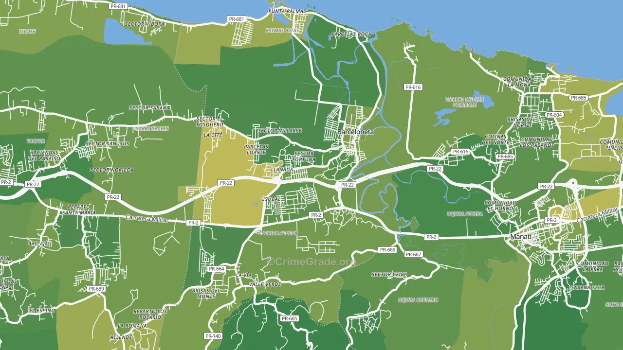 Barceloneta, PR Map of Murder Rates