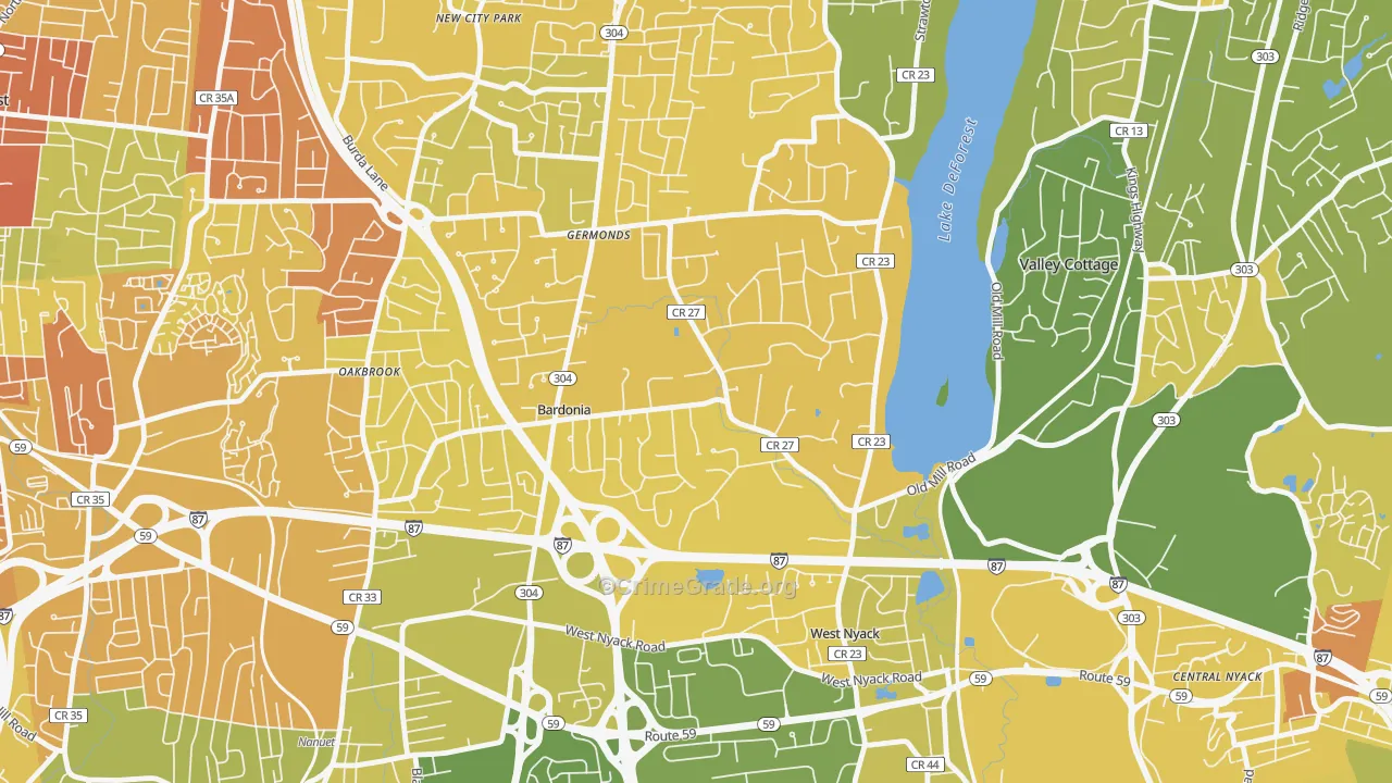 Bardonia, West Nyack, NY Map of Murder Rates
