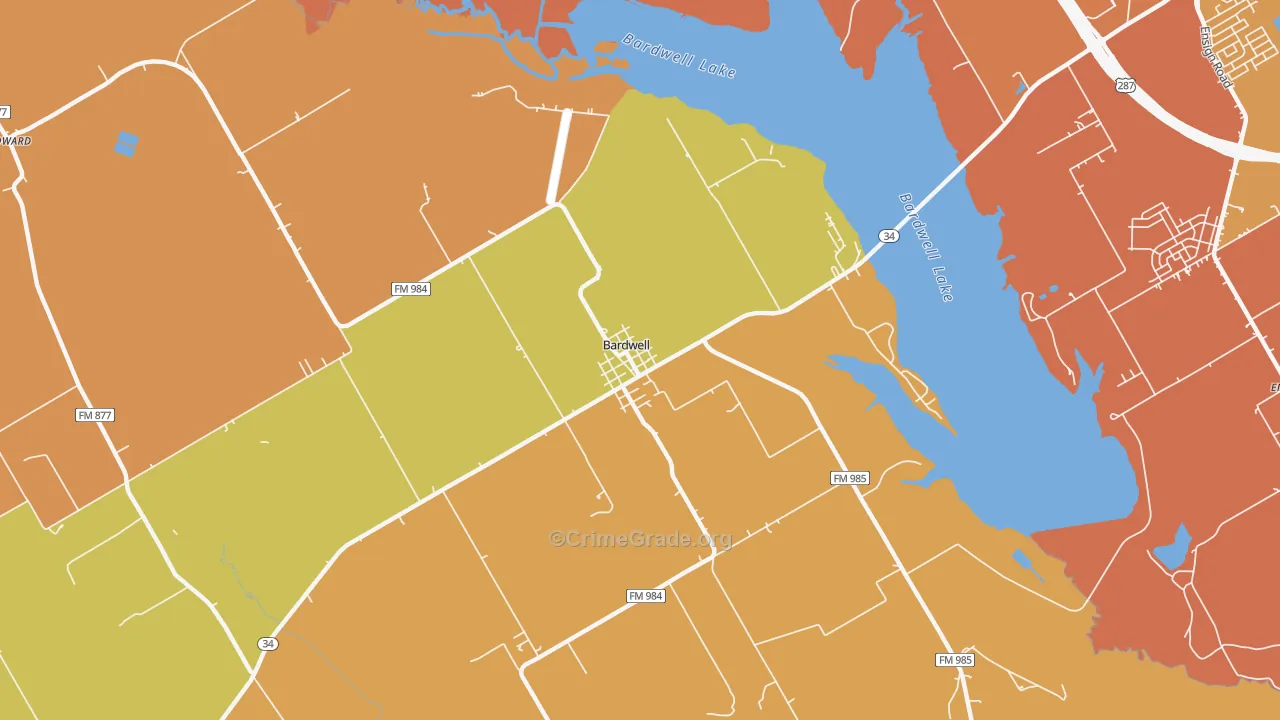Bardwell, TX Map of Murder Rates