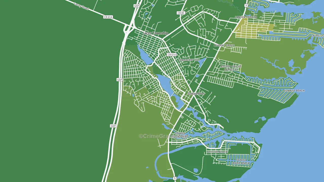 Barnegat Pines, Forked River, NJ Map of Murder Rates