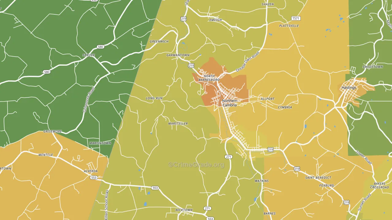 Barnesboro, PA Map of Murder Rates