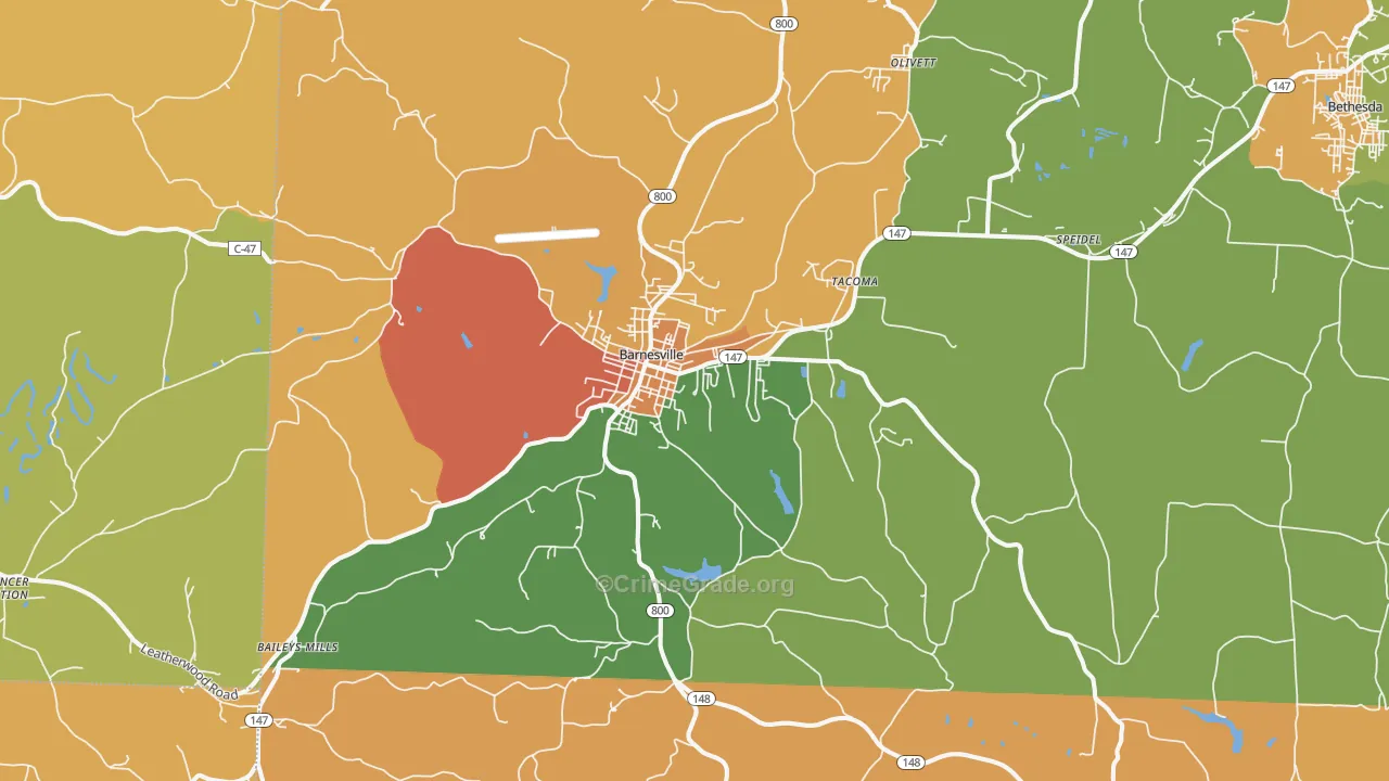 Barnesville, OH Map of Murder Rates