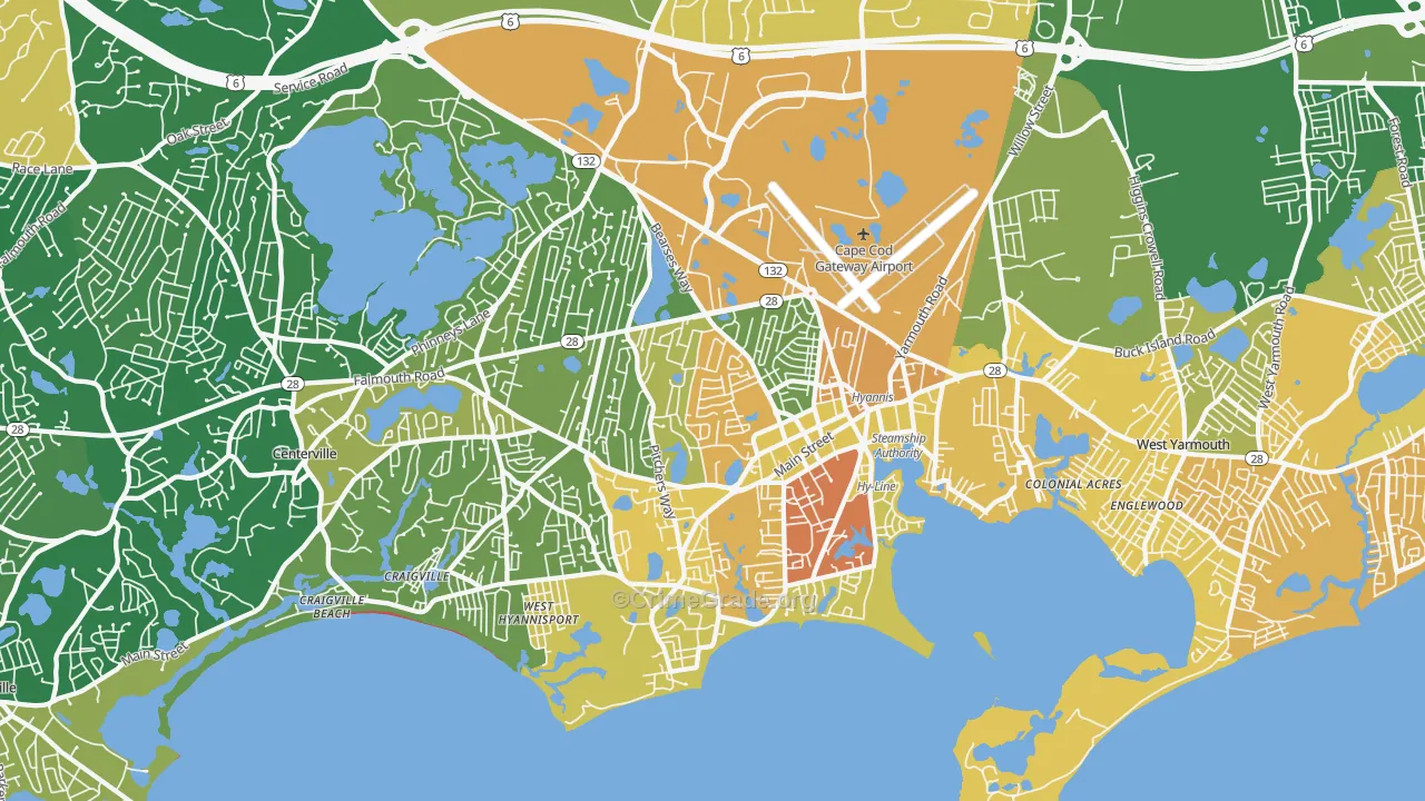 Barnstable Town, MA Map of Murder Rates