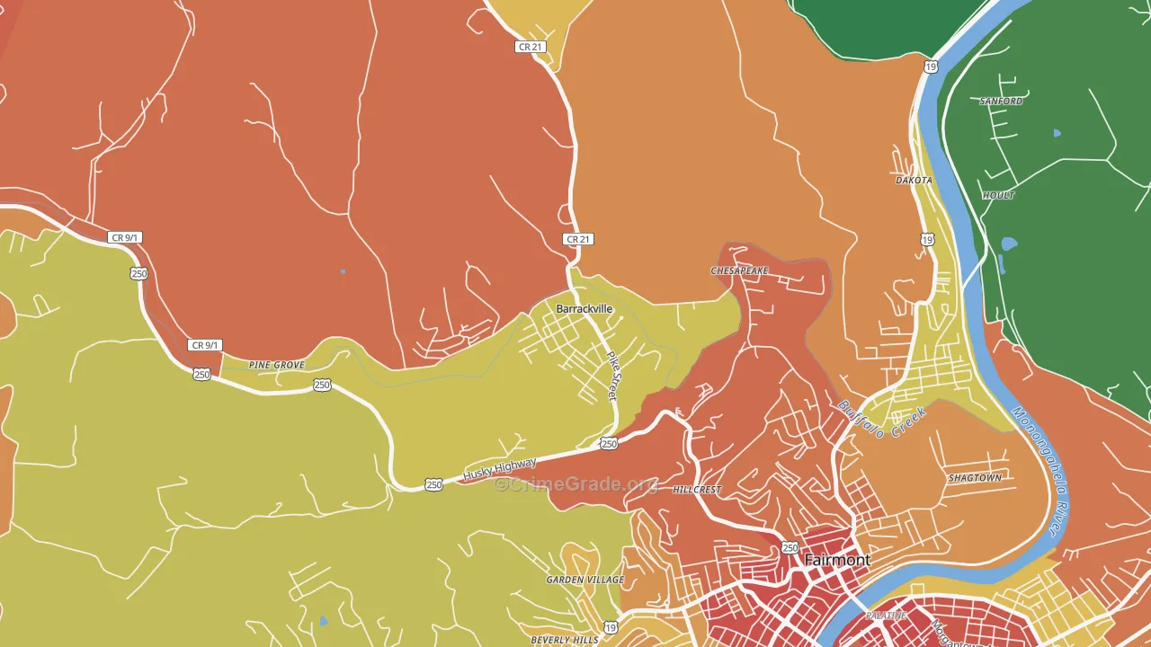 Barrackville, WV Map of Murder Rates