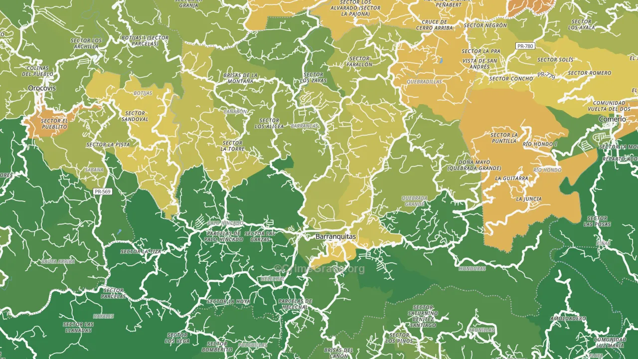 Barranquitas Municipio, PR Map of Murder Rates