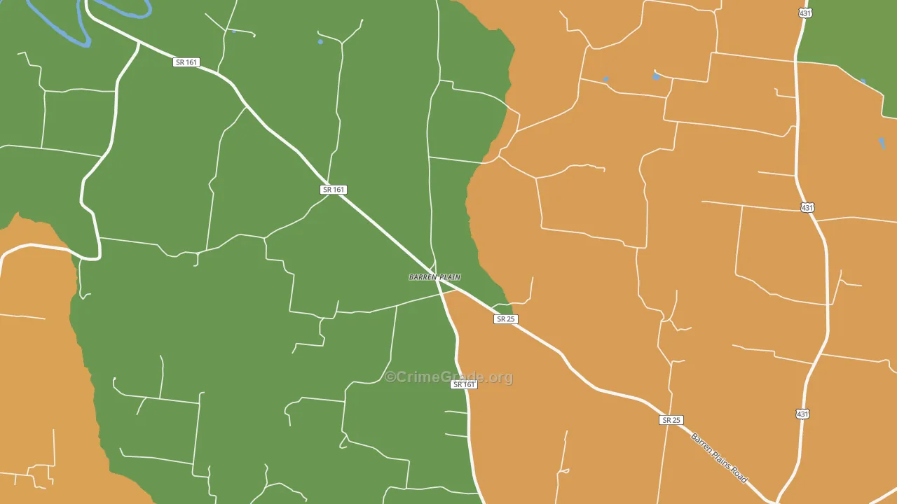 Barren Plain, TN Map of Murder Rates