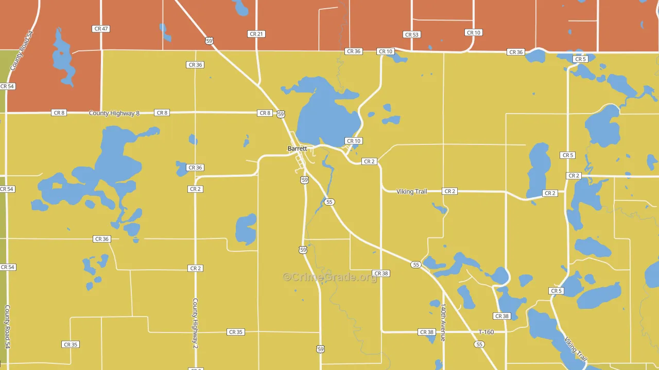 Barrett, MN Map of Murder Rates