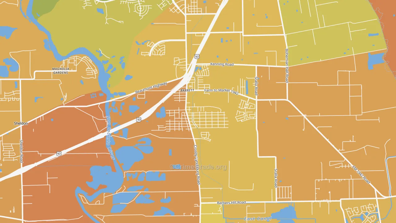 Barrett, TX Map of Murder Rates