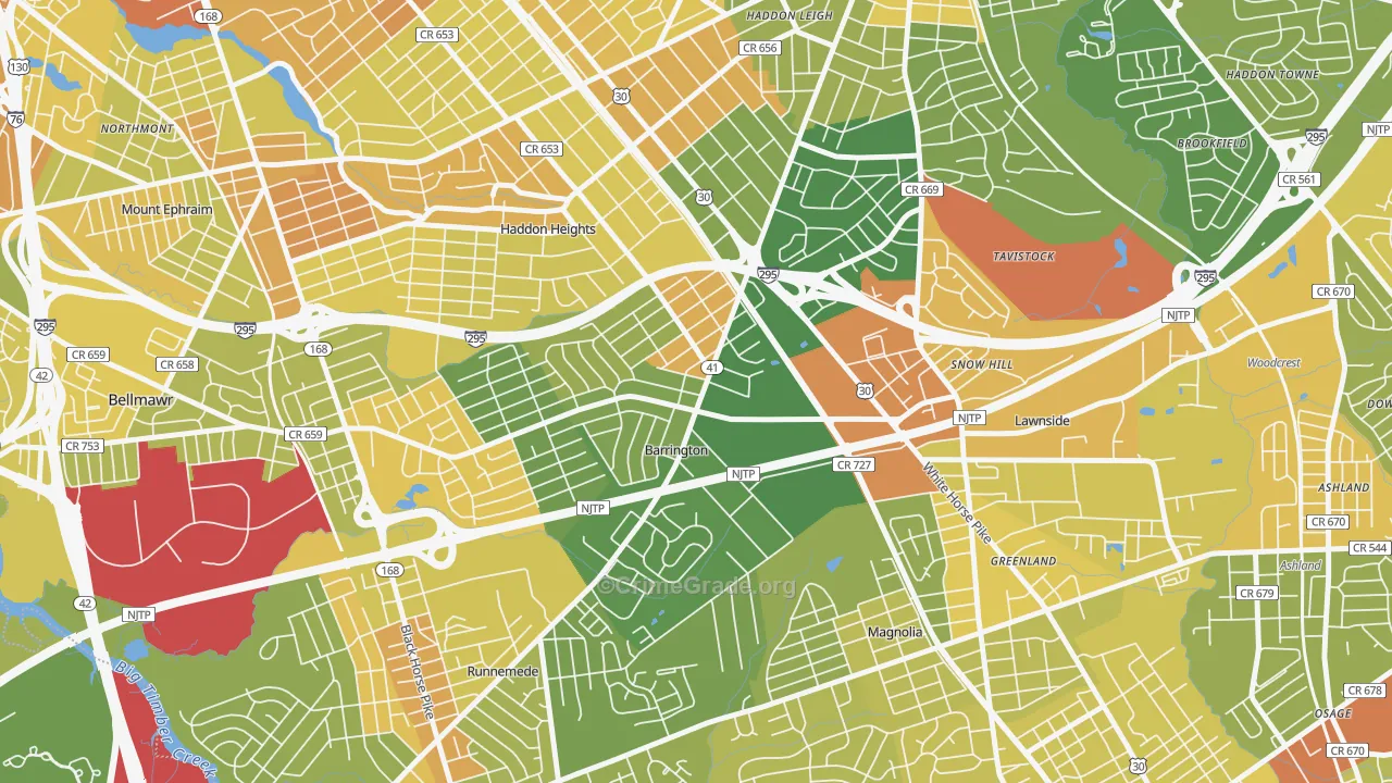 Barrington, NJ Map of Murder Rates