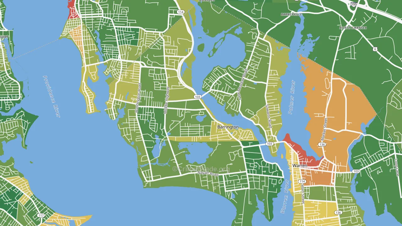 Barrington, RI Map of Murder Rates
