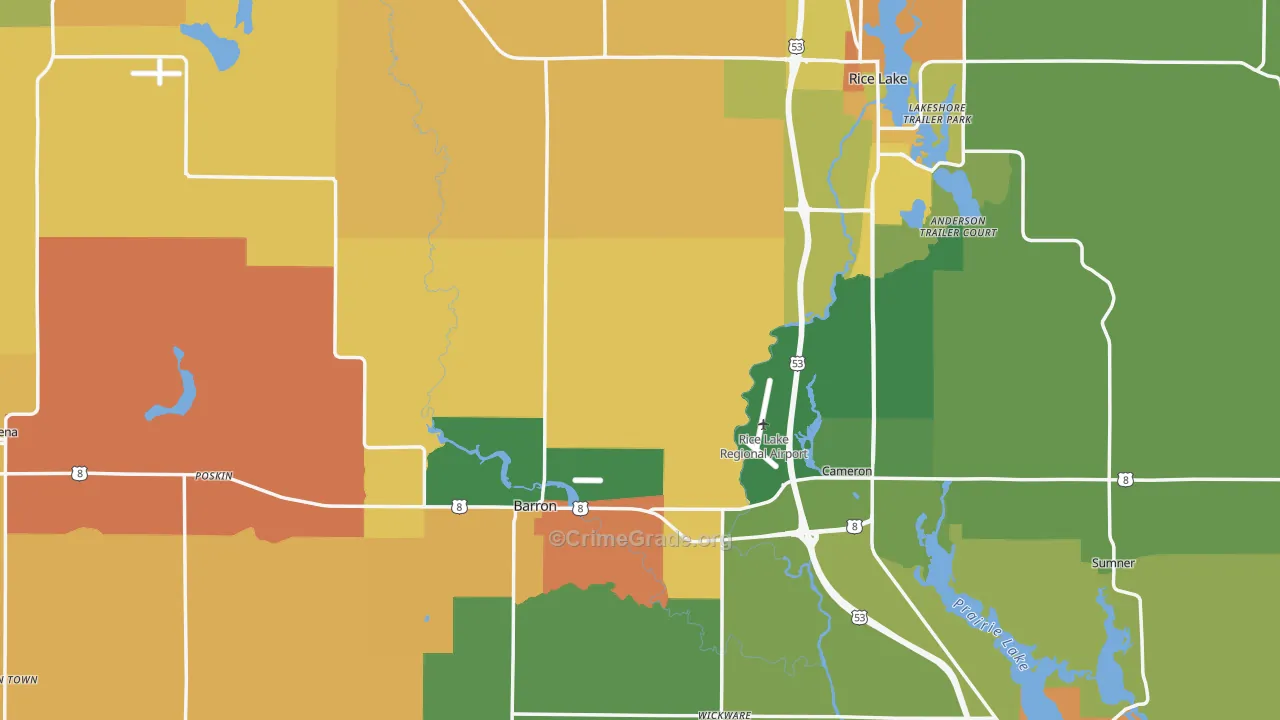 Barron County, WI Map of Murder Rates