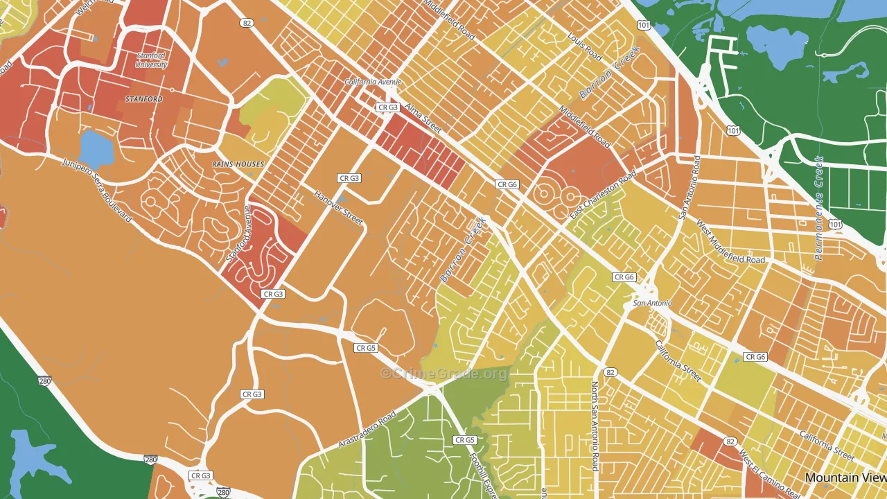 Barron Park, Palo Alto, CA Map of Murder Rates