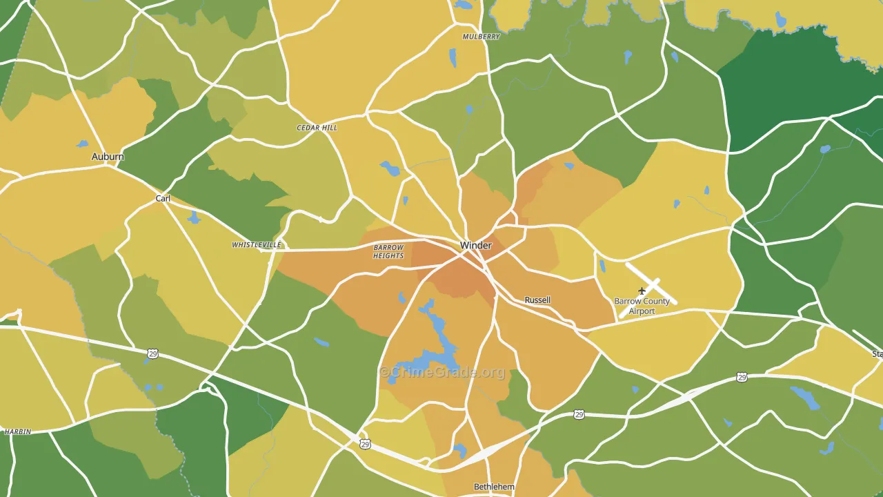 Barrow County, GA Map of Murder Rates