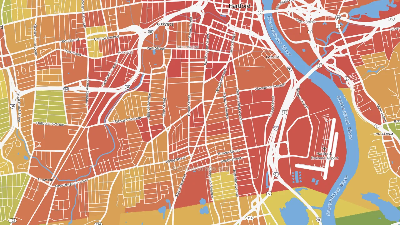 Barry Square, Hartford, CT Map of Murder Rates