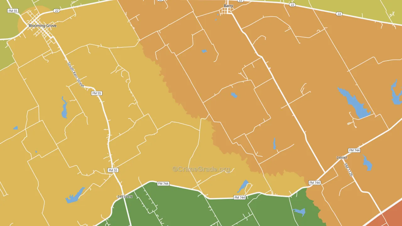 Barry, TX Map of Murder Rates