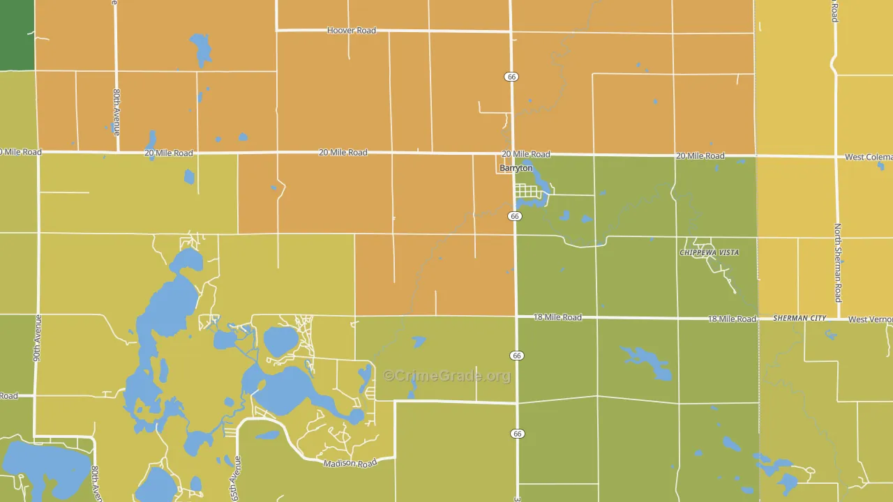 Barryton, MI Map of Murder Rates