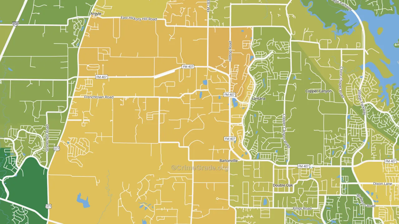 Bartonville, TX Map of Murder Rates
